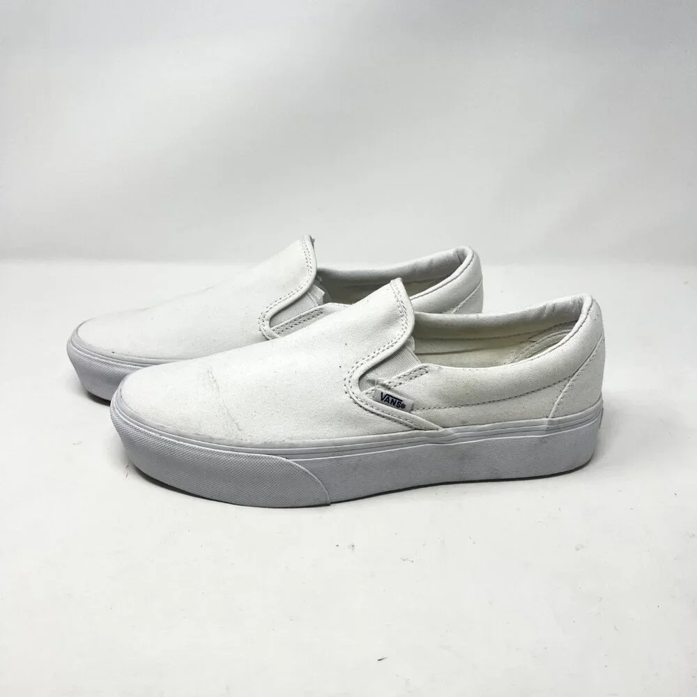 Vans Mens 8 Wm 9.5 Classic Slip On Solid White Skater Sneaker Shoes Indie Boho